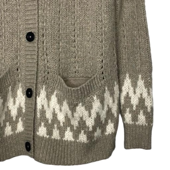 ABERCROMBIE & FITCH Wool Blend Fair Isle Nordic Cardigan Sweater Gray Pink S - Picture 7 of 16